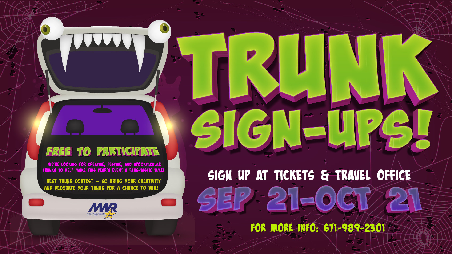 Halloween trunk sign-ups are free Sept. 21–Oct. 21, with a Best Trunk contest.