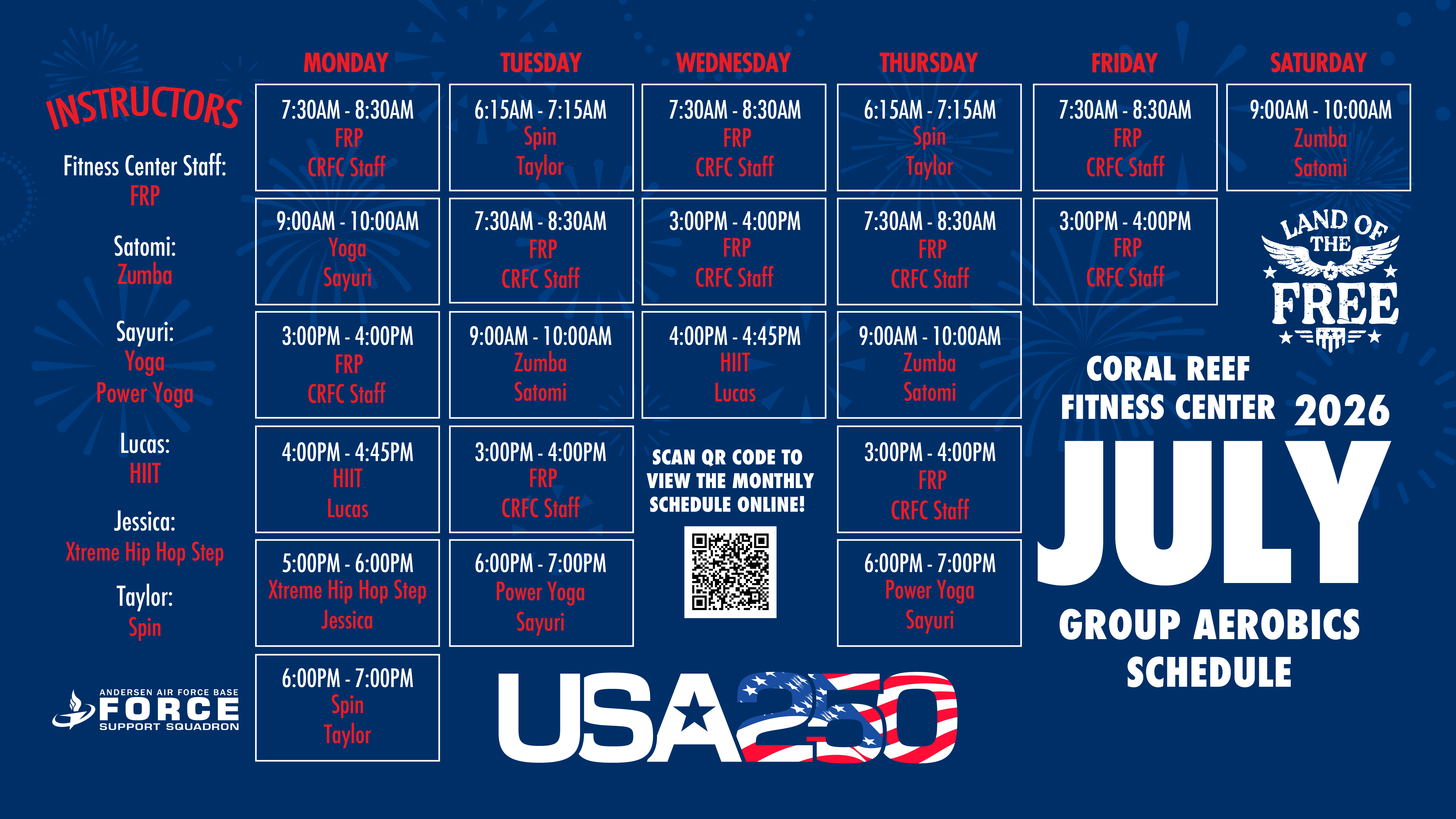 June Fitness Schedule - call 671-366-6100 for more information. 